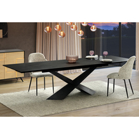 Mesa de Comedor Extensible de Diseño Cruzado con Patas de Metal y Cubierta de Cerámica para Hogar de Lujo
