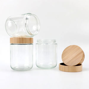 Frasco de Vidrio Transparente Hermético de 500 ml para Almacenamiento de Alimentos, Estilo Retro, con Tapas de Madera de Bambú para Cereales, para Camping - Product Image 1