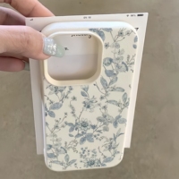 Coque de téléphone portable en TPU à motif floral bleu populaire, étui en cuir tendance, coque arrière pour iPhone 16 15 17 Air 18 Pro Max