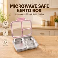 Boîte à bento Risheng en acier inoxydable à 3 compartiments avec couvercle en plastique mignon pour enfants, adultes et nouveau-nés, chauffable, compatible lave-vaisselle, sans BPA, anti-fuite
