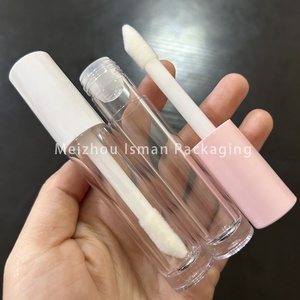 หลอดลิปกลอสใสทรงกลมขนาด 6 มล. ยี่ห้อ ISMAN สำหรับขายส่ง พร้อมฝาสีชมพูขาว บรรจุภัณฑ์ลิปกลอสเปล่า หัวแปรงขนาดใหญ่ ขวดบรรจุลิปออยล์ - Product Image 2