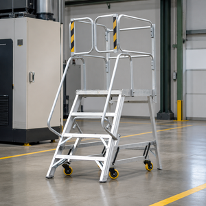 Plataforma <span class=keywords><strong>de</strong></span> Trabajo Moderna <span class=keywords><strong>de</strong></span> <span class=keywords><strong>Aluminio</strong></span>, Escalera Móvil <span class=keywords><strong>de</strong></span> Seguridad con Ruedas Retráctiles <span class=keywords><strong>para</strong></span> Soluciones <span class=keywords><strong>de</strong></span> Acceso en Supermercados y Almacenes - Product Image 1