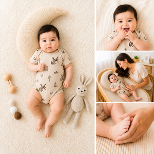 Combinaison bébé bio certifiée GOTS conforme CPC, manches courtes, imprimé western cowboy, col enveloppe, fermeture à boutons-pression, OEM ODM - Product Image 2