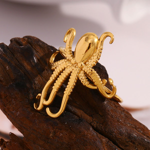 18K Gold Plated Stainless Steel Octopus Open <b>Ring</b> Unique Animal Statement <b>Adjustable</b> <b>Ring</b> For Women Fashion Jewelry - Product Image 5