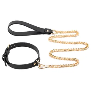 Seksspeeltjes Voor Vrouwen Voor Volwassenen Spelletjes Slave Bondage Kraag Luxe Lederen Nek Terughoudendheid Gouden Ketting Riem Bdsm Erotisch