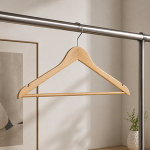 Cintres en bois naturel personnalisés avec logo, robustes, avec barre transversale pour pantalons, fabriqués au Vietnam - Product Image 4