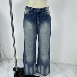 Jean baggy décontracté Y2K pour femme, imprimé grandes ailes, coupe large, en denim mélangé coton, délavage vintage, effet usé, vente en gros - Product Image 5