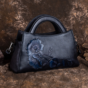 Borsa a Mano Vintage in Vera Pelle da Donna 2024, Stile Retrò Country, Grande Capacità, Pratica Tracolla, Cerniera, Motivo Floreale in Rilievo - Product Image 4