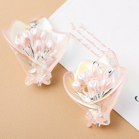 Collier et boucles d'oreilles tendance pour femme, faits main, avec pendentif en perles d'imitation et design fleur de tulipe, bouquet en verre soufflé