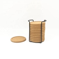Ensemble de 12 dessous de verres ronds en liège avec support, dessous de verre naturels, pour boissons, saison