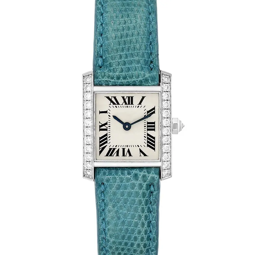 Moissanite jam tangan Bezel wanita, arloji klasik kotak tali kulit kadal kasual kualitas bagus