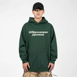 Custom text printed combed cotton hoodie print no moq dark green hoodie