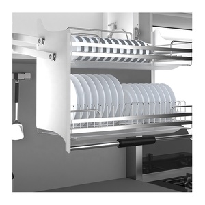 Modern Design 2-Layer Lift Basket <b>Dish</b> <b>Rack</b> Soft Stop Stainless Steel Kitchen Elevator Iron Steel for Cabinet Installation Kitch - Product Image 2