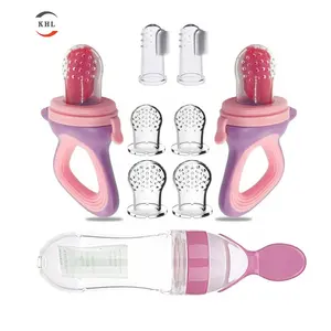 Nieuwe Aankomst Hot Sale Baby Siliconen Vruchtensap Fles Met Lepel Siliconen Baby Voedingsfles Siliconen Foodie Feeder Sets Voor Ba