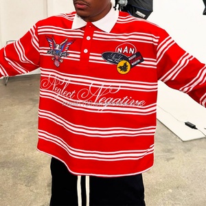 Camiseta de Manga Larga Roja Vintage Extra Grande de Algodón Térmico Grueso para Hombre, Camiseta de Rugby Personalizada con Rayas, Camiseta de Manga Larga Tipo Polo - Product Image 2