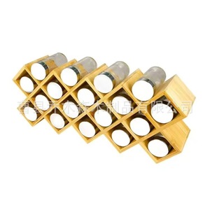 Étagère à épices en bambou, 14 compartiments, pliable, organiseur de cuisine avec couvercles en plastique hermétiques pour le rangement des condiments - Product Image 1