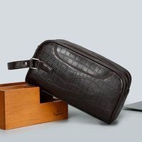 Sac à main pour homme à double fermeture éclair, motif crocodile, polyester, grande capacité, sac à main en cuir PU pour les affaires et les loisirs