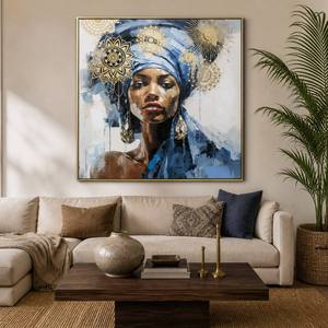 Exquisita Pintura al Óleo <span class=keywords><strong>de</strong></span> <span class=keywords><strong>Mujeres</strong></span> Africanas con Lámina Dorada, Impresión en Lienzo, Cuadro Enmarcado para Decoración <span class=keywords><strong>de</strong></span> Sala <span class=keywords><strong>de</strong></span> Estar - Product Image 6