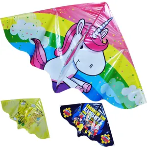 单线塑料PE风筝促销卡通动物独角兽三角风筝儿童风筝