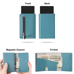 Hot Sale Trifold Premium Leather Money Pocket RFID Slim Pop up Minimalist <b>Wallet</b> <b>Holder</b> <b>Wallet</b> With Zippers for Men Women - Product Image 3