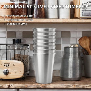 Gobelets en acier inoxydable 304 au design coréen minimaliste, argentés, 260 ml et 300 ml, empilables, incassables, résistants aux chocs, sans BPA, pour les fêtes - Product Image 2
