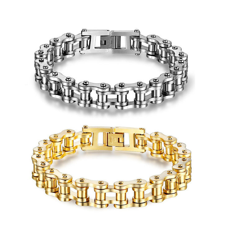 Oidea Men's Stainless Steel Bicycle Chain Bracelet - Lion Head Clasp Biker Bangle, Punk Style