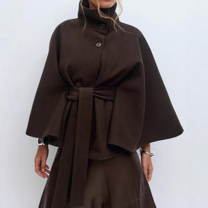 Ponchos à manches chauve-souris pour femmes, manteau en laine, col montant, veste d'hiver, manteau court - Product Image 4