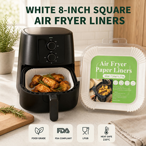 Directo de Fábrica, Forros Cuadrados Blancos para Freidora de Aire de 8 Pulgadas, 150 Unidades, Papel de Hornear Desechable de Grado Alimenticio 38gsm para Freidoras de 5.8-8QT - Product Image 1