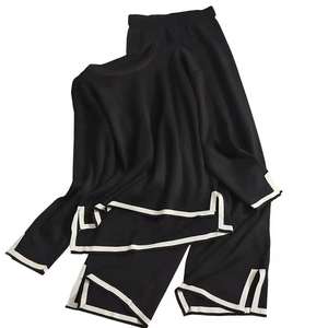 Conjunto Casual de Mujer, Top + Pantalón, Primavera-Otoño, Color en Contraste, Manga Larga, Tejido de Punto, Transpirable, Cintura Alta, Pierna Ancha, Dos Piezas - Product Image 4