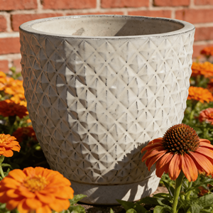 Pot de fleurs en céramique émaillée à motif diamant de couleur blanche de style américain, écologique, durable, pour l'intérieur/l'extérieur, avec drainage - Product Image 3