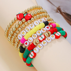 Ensemble de bracelets multicouches en pâte polymère, perles en forme de pomme, bijoux empilables, cadeau pour enseignant, unisexe - Product Image 3