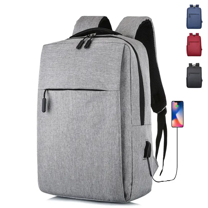 Wholesale Logo Custom Durable Business Travel Waterproof Gray Oxford School Bag Cheap 15.6 Inch Student Laptop Backpack with USB