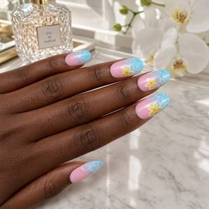 Uñas Postizas Onduladas Tropicales con Diseño Floral en Azul Agua, Uñas Acrílicas ODM OEM para <span class=keywords><strong>Vacaciones</strong></span> de Verano, Hechas a Mano, Venta al Por Mayor - Product Image 2