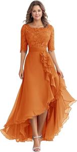 Robes <span class=keywords><strong>de</strong></span> soirée formelles en mousseline <span class=keywords><strong>de</strong></span> soie à manches mi-longues avec appliques en dentelle, longueur thé, <span class=keywords><strong>pour</strong></span> invitées <span class=keywords><strong>de</strong></span> mariage et mères <span class=keywords><strong>de</strong></span> <span class=keywords><strong>la</strong></span> mariée - Product Image 2