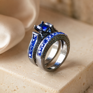 Set di anelli con zirconi blu intenso per donna, gioielli creativi ed eleganti - Product Image 3