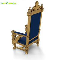 Fauteuil Trône OE-FASHION de Luxe en Bois Massif Bleu Royal avec Tête de Lion et Finition Dorée 88 pouces pour Salon et Appartement