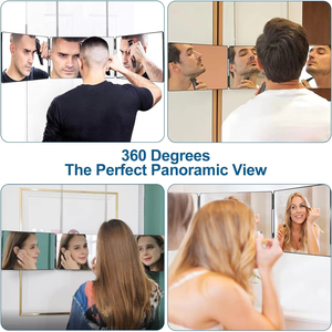 Miroir de coiffure pliable à trois volets en verre avec éclairage LED 360°, hauteur réglable, design pliable, portable - Product Image 4