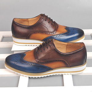 Chaussures habillées en cuir véritable pour hommes, style Oxford, bout rond, couleurs mélangées, semelle en caoutchouc respirante, pour le bureau et les occasions professionnelles, toutes saisons, à lacets - Product Image 1