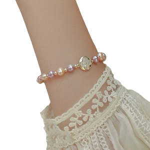 Bracelet en perles de couleur naturelle pour femmes, élégant bracelet en perles et joncs - Product Image 2