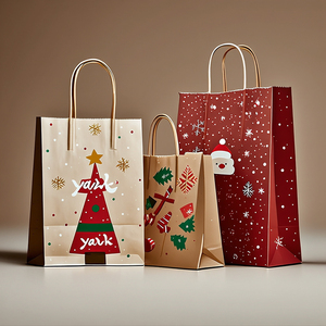 Custom Printed <b>Biodegradable</b> Handle Shopping Gift Kraft <b>Paper</b> Bag for Christmas New Year - Product Image 5