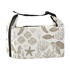 Hawaii Neutral Ocean Turtle Print Custom Insulated Lunch Bag, Cooler Bag for Picnic BBQ Food Takeout Delivery - Product Image 2