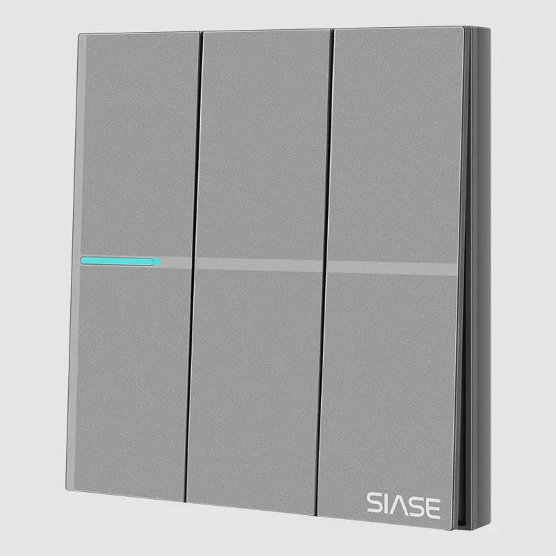 SIASE สวิตช์ไฟฟ้ามาตรฐาน BS 2021,สวิตช์ไฟ LED สีเทาแบบทางเดียวสามตัว