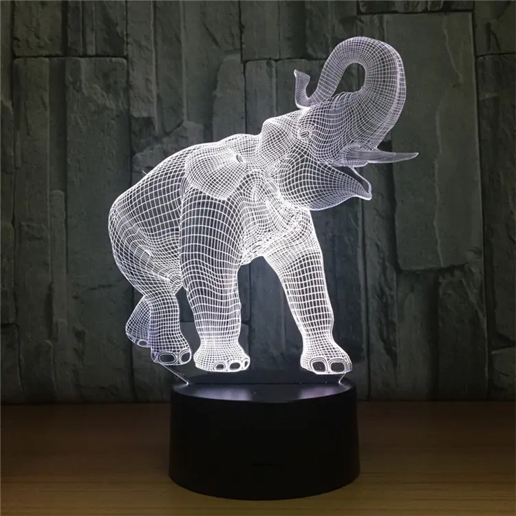 العرف تصميم الاكريليك 3D مصباح LED ليلة ضوء الفيل الشكل 7 ألوان مصباح طاولة اللمس الوهم البصري ضوء الديكور