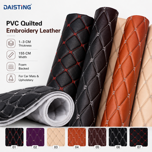 Rouleau de tissu synthétique en vinyle PVC <span class=keywords><strong>matelassé</strong></span>, brodé, avec envers en mousse, à points diamant, pour tapis de voiture, sellerie automobile et garnitures intérieures - Product Image 1