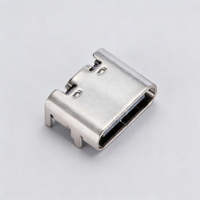 USB 타입 C 6핀 SMT 보드 마운트 암 커넥터 짧은 바디 6.5mm 스프링 없음 3A 5V 금도금 핀 스테인리스 스틸 쉘 UL94 V-0