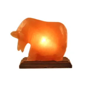 Himalayan Ox Shape Natural Rock Pink Salt Lamp With Wooden Base Dimmer Switch Power Cord Bulb Negative Ion Diffuser