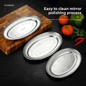 <span class=keywords><strong>Plato</strong></span> Ovalado de Acero Inoxidable Estilo Coreano, Bandeja Plateada para Pescado al Vapor, Barbacoa y Aperitivos - Product Image 2