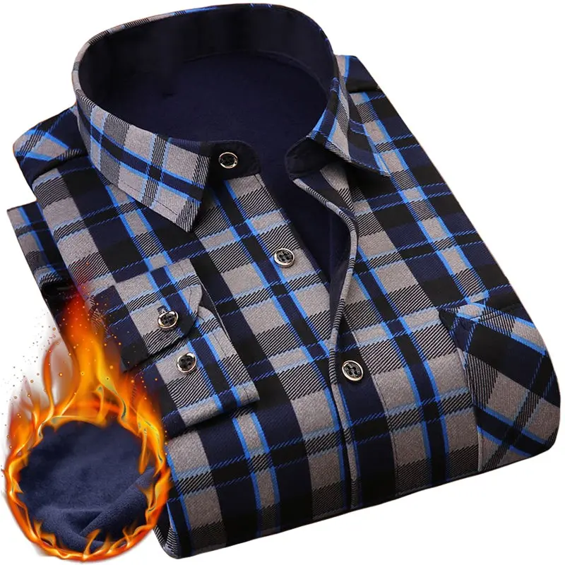 Winter long sleeve plaid warm thick fleece lined shirt fashion soft casual big size flannel shirt