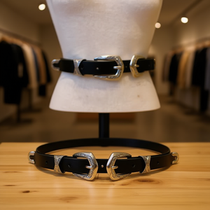 Cintura in Vera Pelle 100cm Nera Marrone con Fibbia Argento Moda Donna Uomo - Product Image 3