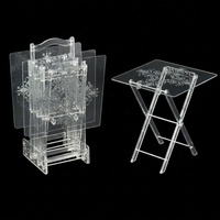Table d'appoint pliante moderne de luxe en acrylique transparent, table basse en lucite peu encombrante avec plateau à motifs sculptés pour salon